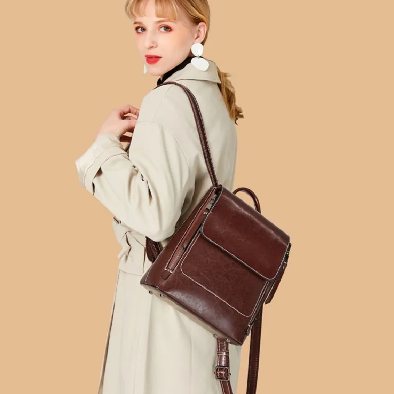 Fashion Retro Oil Wax Leather Backpack