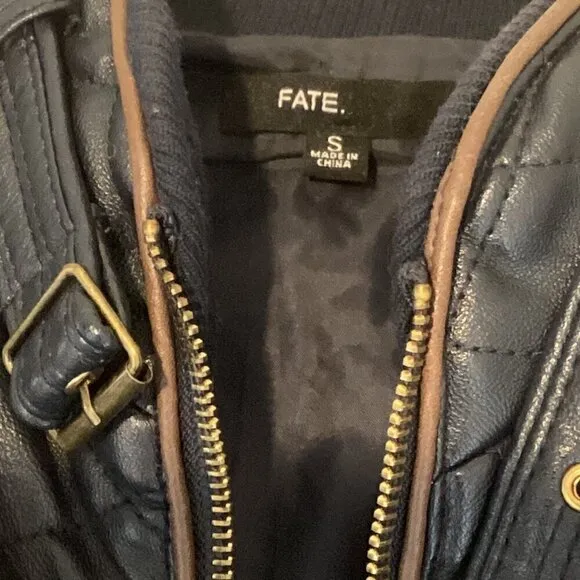 Fate Rowen Faux Leather Quilted Zip Vest Navy Blue Sz S #298J