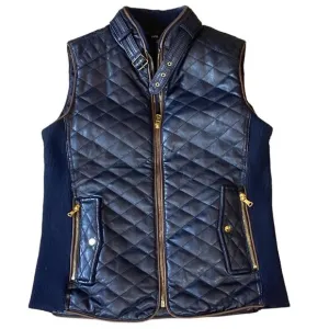 Fate Rowen Faux Leather Quilted Zip Vest Navy Blue Sz S #298J