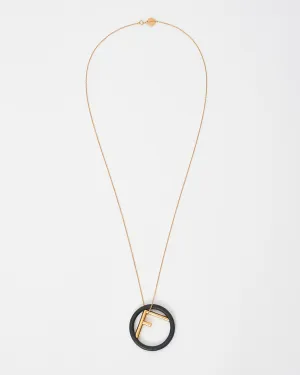 Fendi Black Leather & Gold Logo Pendant Necklace