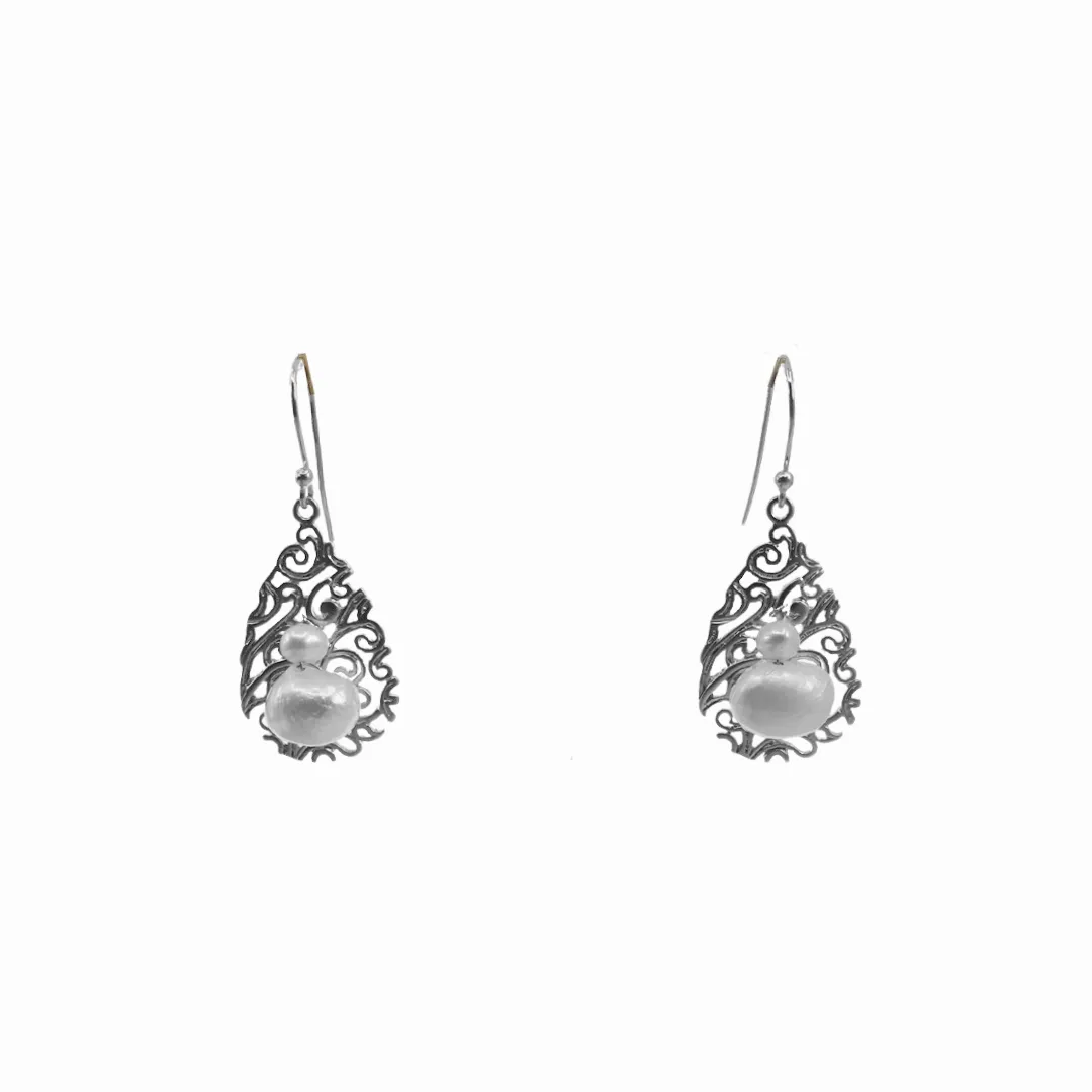 Filigree Pearl Earrings Silver