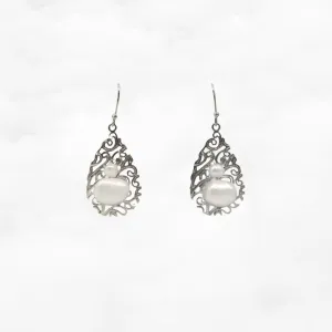 Filigree Pearl Earrings Silver
