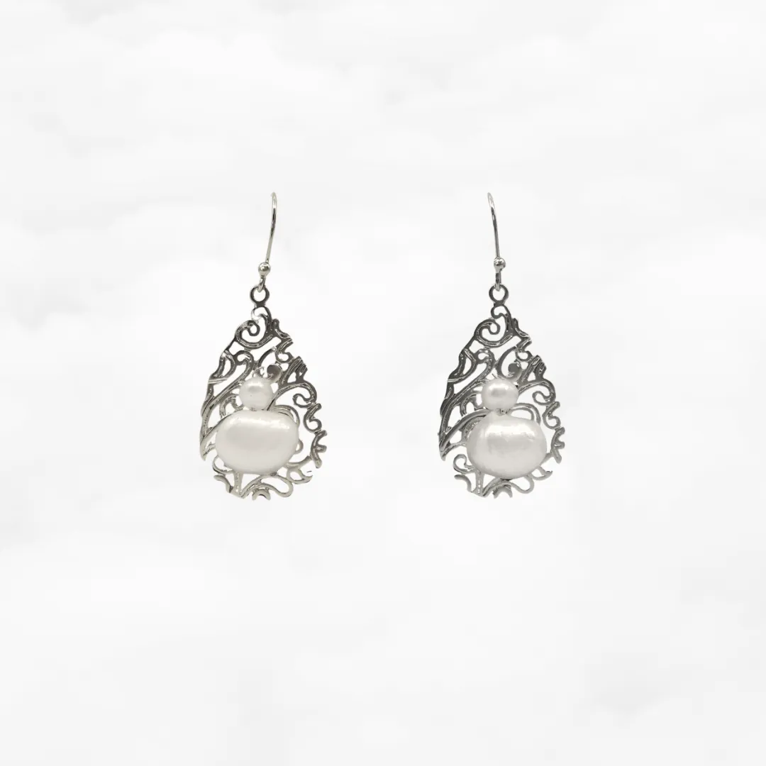 Filigree Pearl Earrings Silver