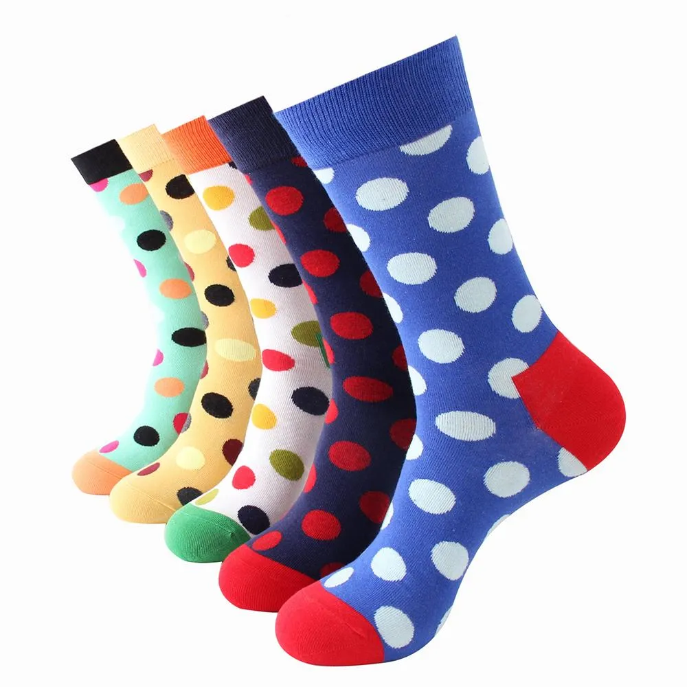 Five Color Mens Colorful Crew Socks - Premium Cotton Fun socks with Soft Elastic - 5 Pack Bundle