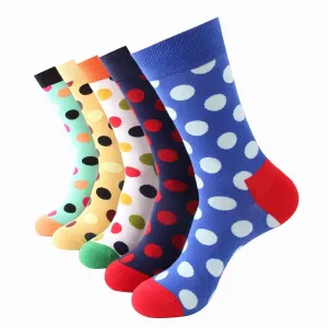 Five Color Mens Colorful Crew Socks - Premium Cotton Fun socks with Soft Elastic - 5 Pack Bundle