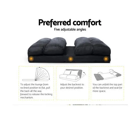 Floor Lounge Sofa Bed 2-seater Charcoal Suede
