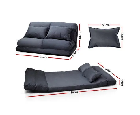 Floor Lounge Sofa Bed 2-seater Charcoal Suede