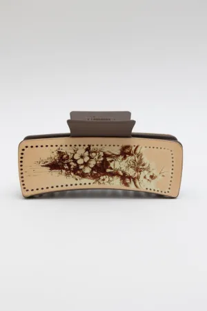 Floral Cow Motif Hair Claw Clip – Rustic Elegance