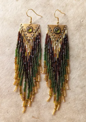 Forest Dawn Green Seed Bead Earrings