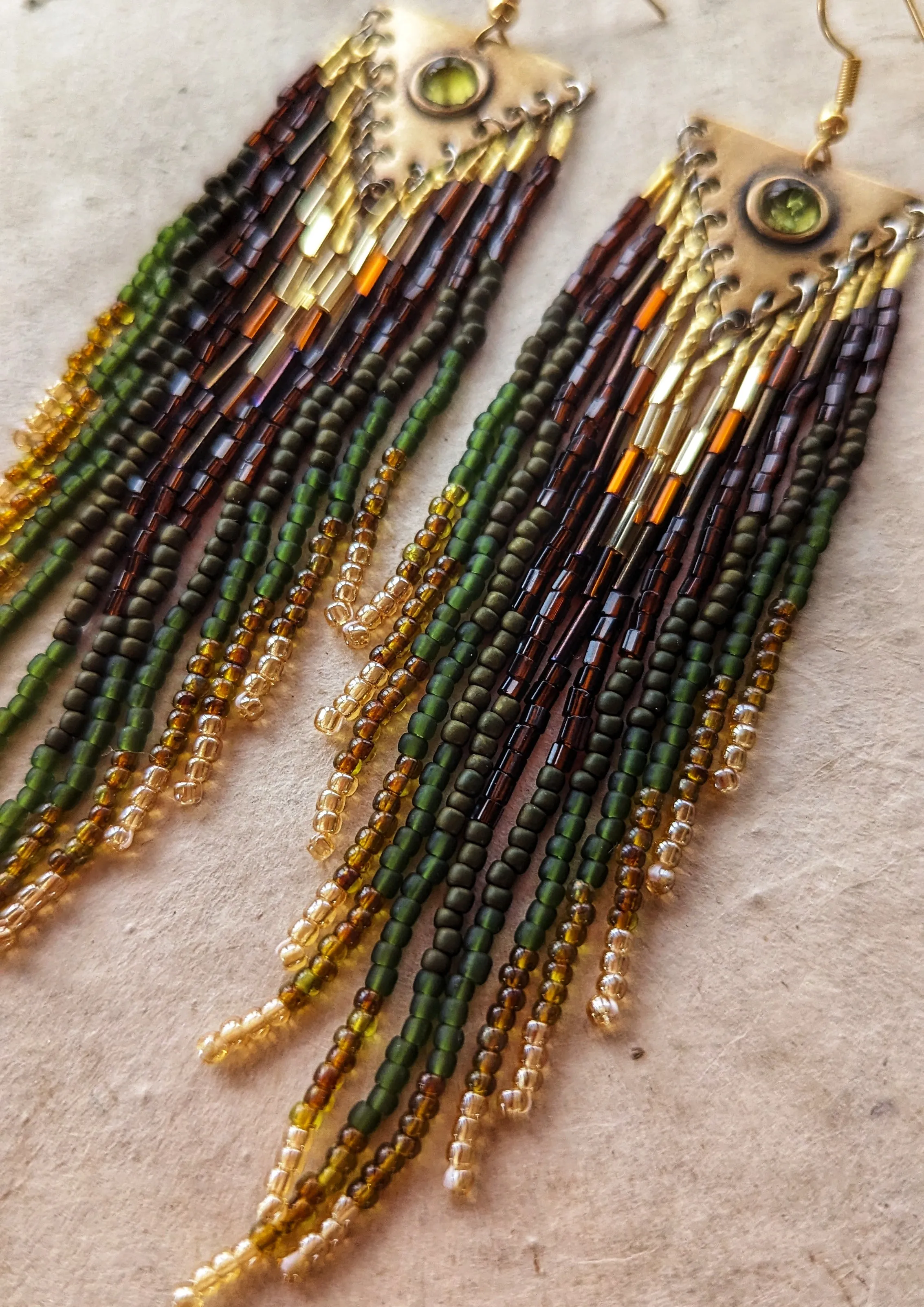 Forest Dawn Green Seed Bead Earrings