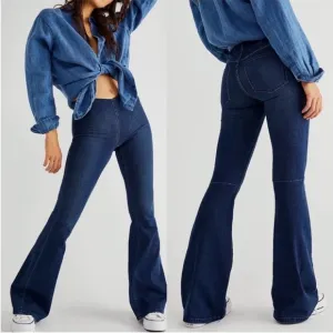 Free People Pull-On Flare Jeans Pants Retro 70’s Boho Hippie 25 Stretch