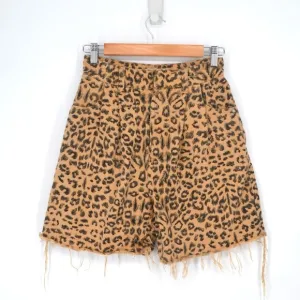 Free People We The Free Cheetah Print Long Cut Off Shorts Fray Hem Tan 24