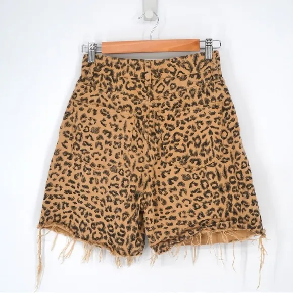 Free People We The Free Cheetah Print Long Cut Off Shorts Fray Hem Tan 24