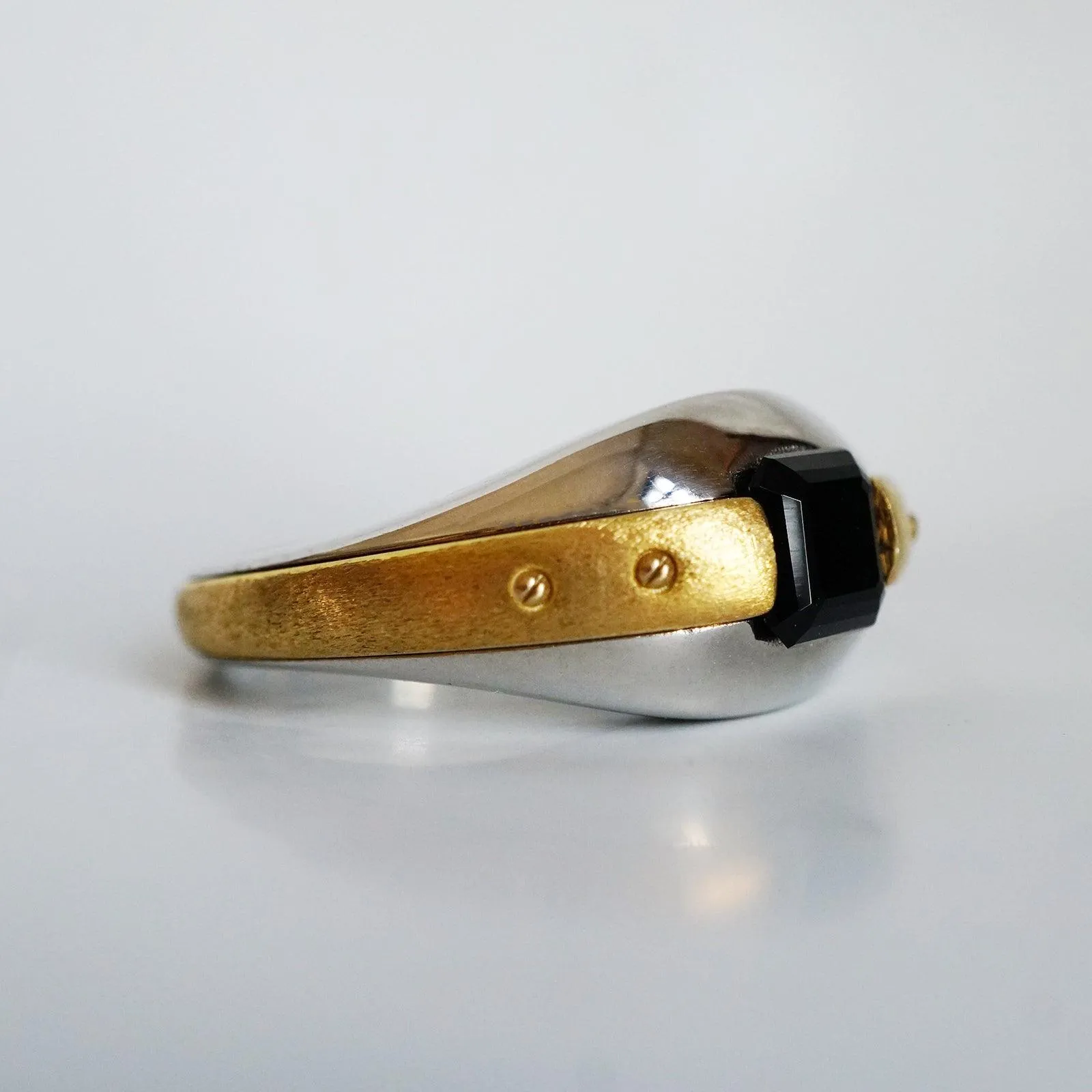 Futuristic Black Onyx Ring in 14K Gold, 11mm