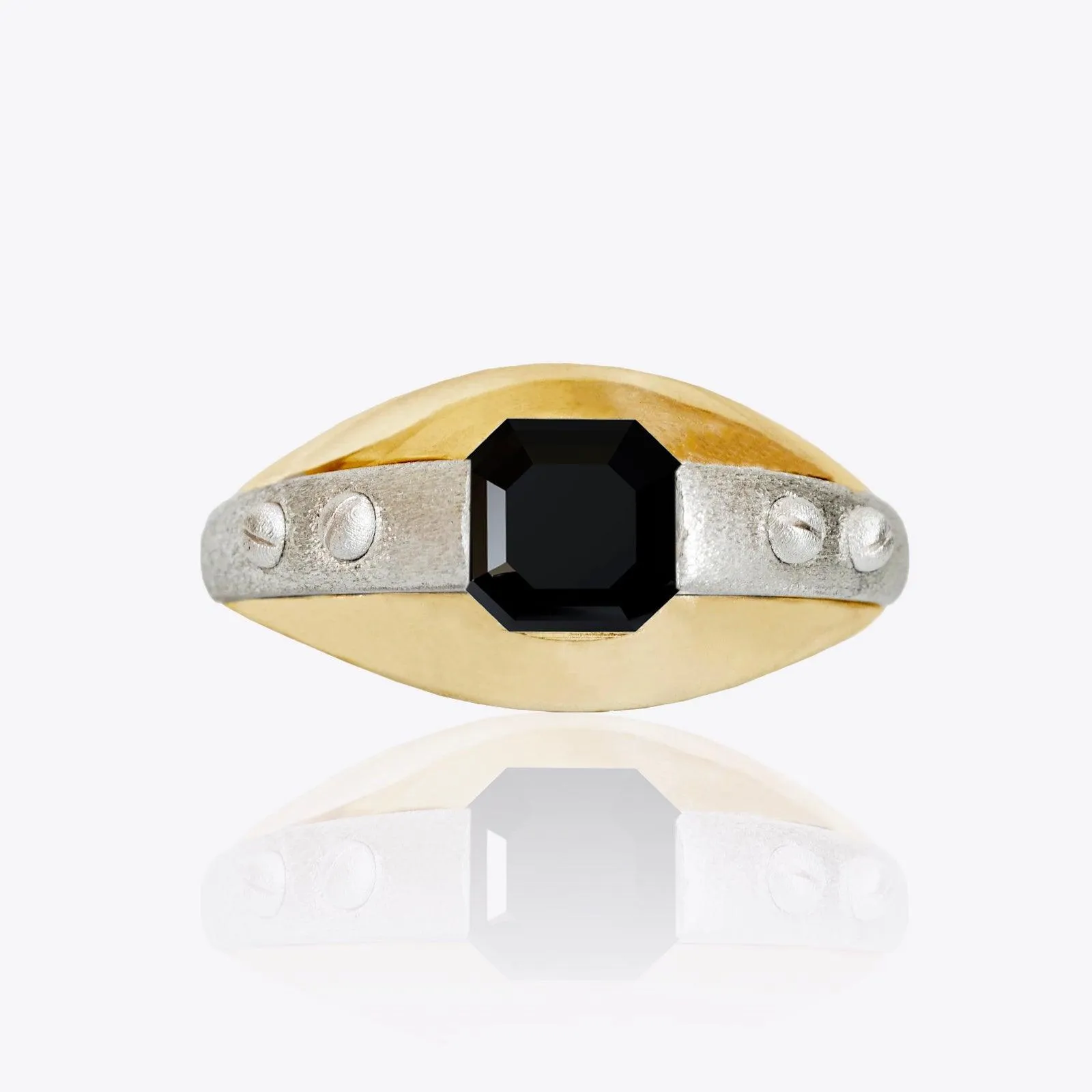Futuristic Black Onyx Ring in 14K Gold, 11mm