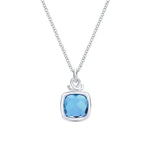 Gabriel & Co. Sterling Silver Cushion Shaped Blue Topaz Pendant