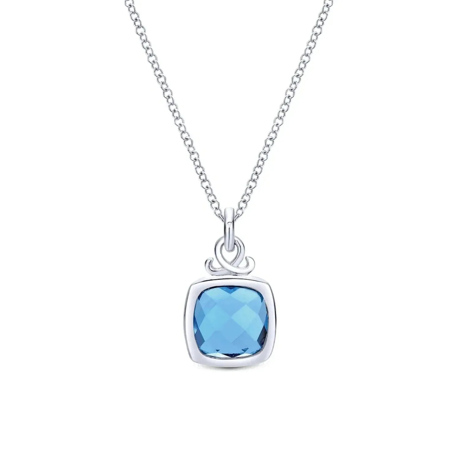 Gabriel & Co. Sterling Silver Cushion Shaped Blue Topaz Pendant