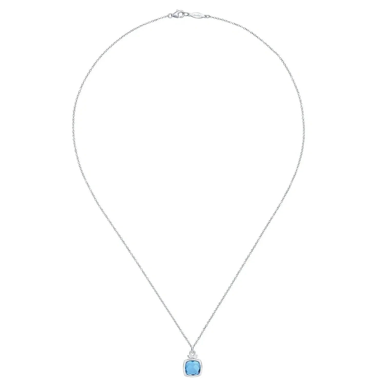 Gabriel & Co. Sterling Silver Cushion Shaped Blue Topaz Pendant