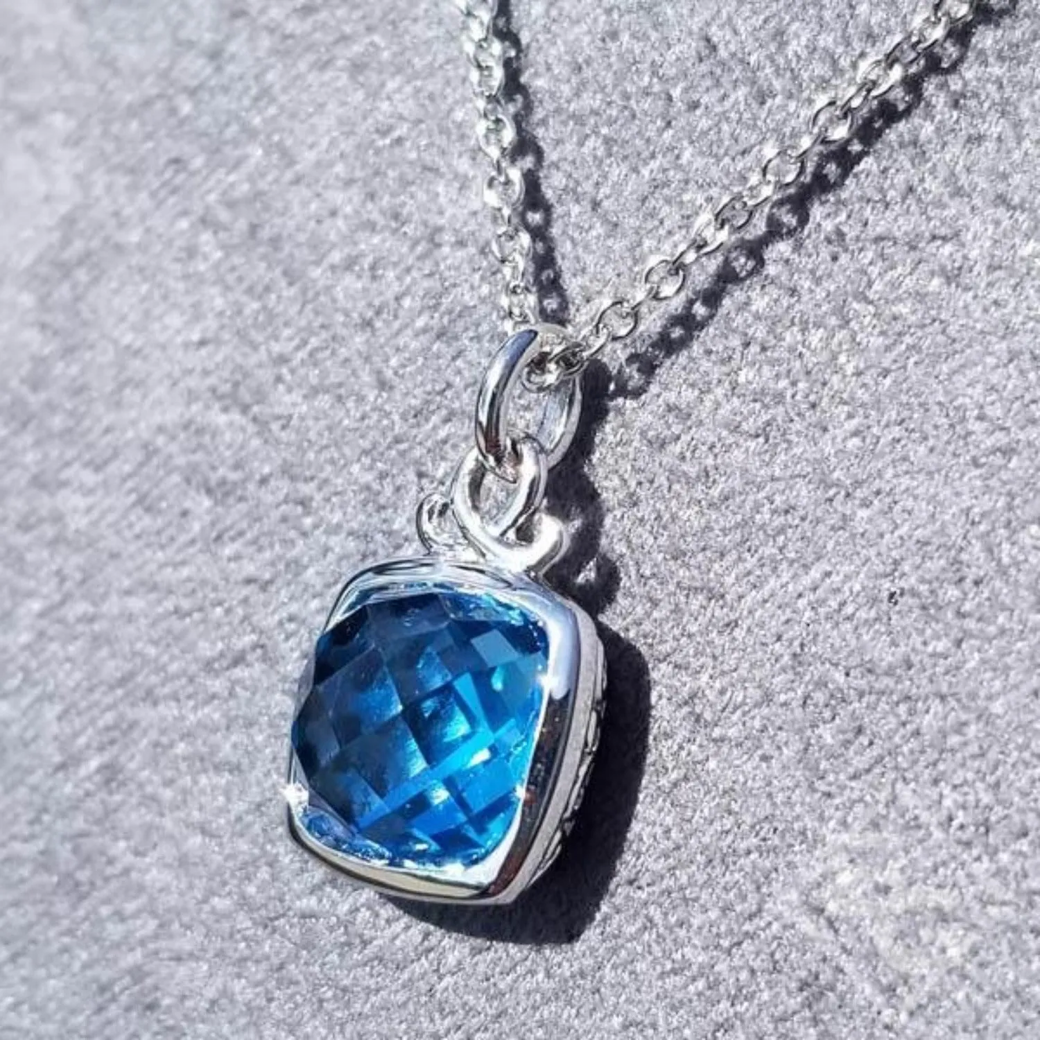 Gabriel & Co. Sterling Silver Cushion Shaped Blue Topaz Pendant
