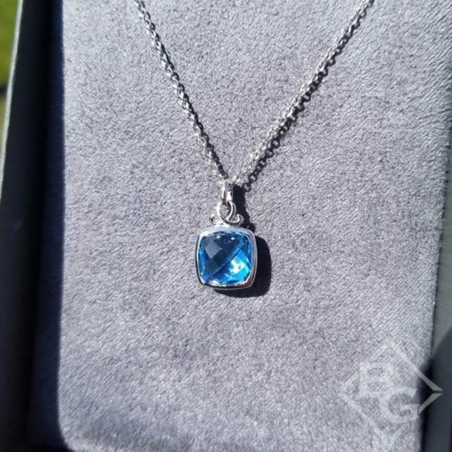 Gabriel & Co. Sterling Silver Cushion Shaped Blue Topaz Pendant