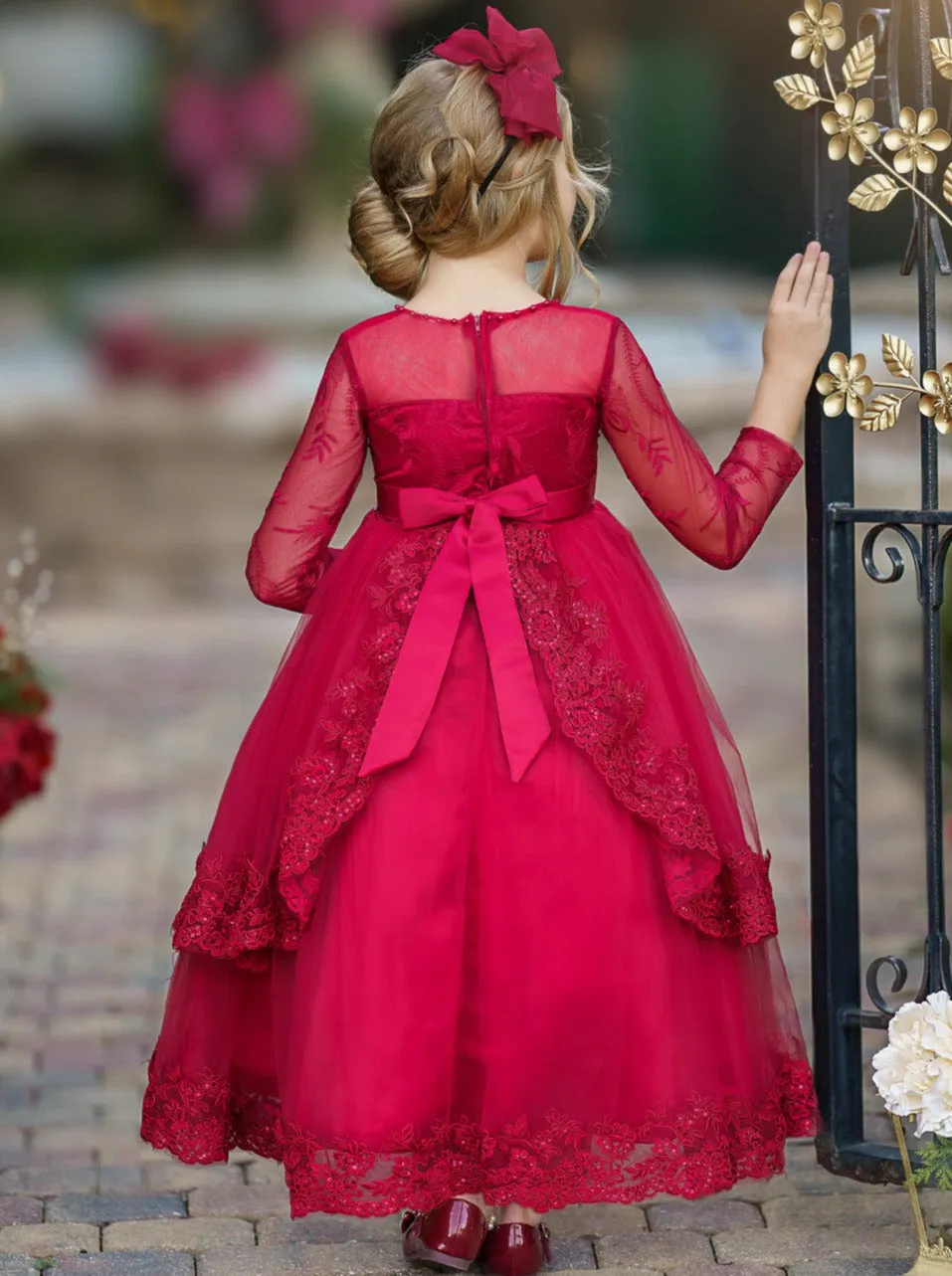 Gala Ready Sheer Shoulder Tiered Special Occasion Dress
