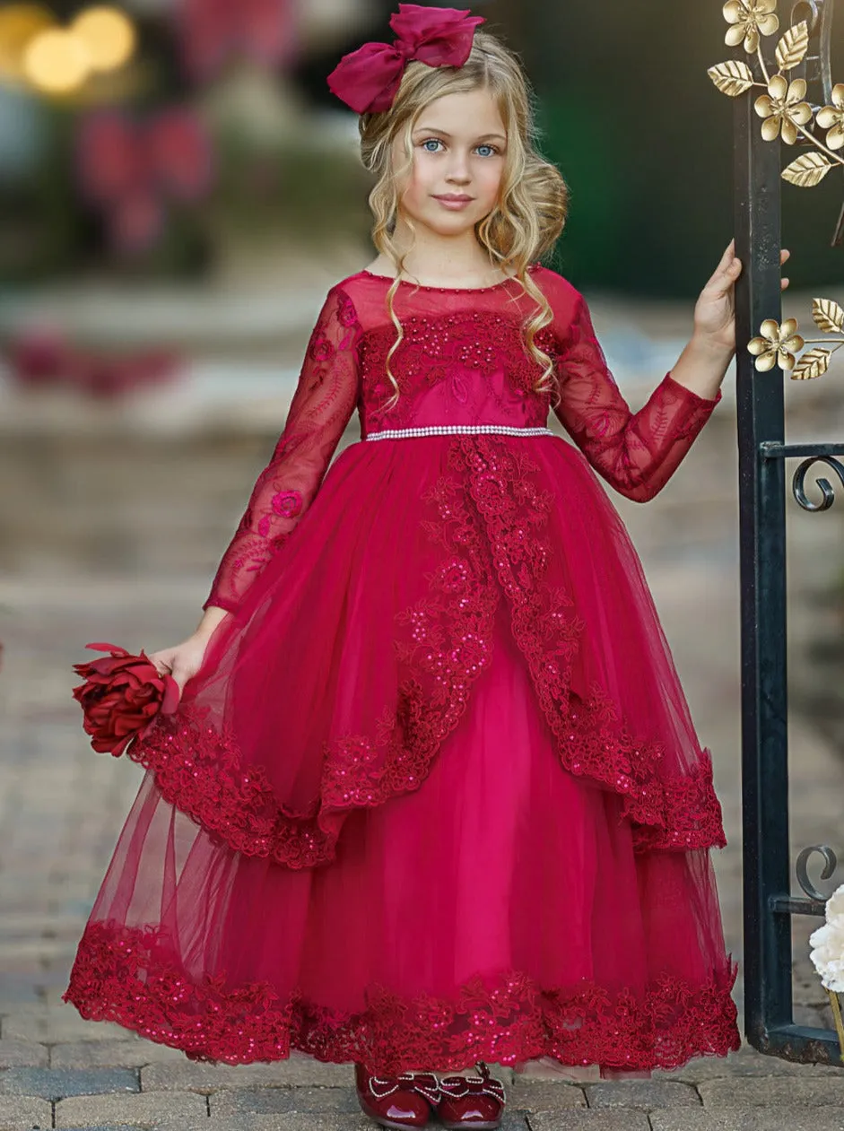 Gala Ready Sheer Shoulder Tiered Special Occasion Dress