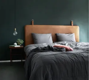 Genuine Leather Hanging Headboard - Leather Headboard - Bedroom Wall Décor Over the Bed - Hanging Leather with Strap and Brass Ring - High Quality