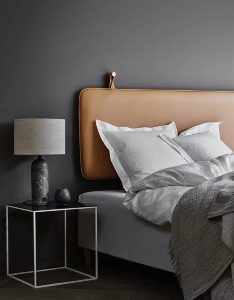 Genuine Leather Hanging Headboard - Leather Headboard - Bedroom Wall Décor Over the Bed - Hanging Leather with Strap and Brass Ring - High Quality