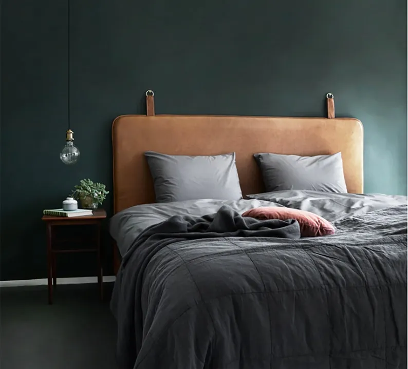 Genuine Leather Hanging Headboard - Leather Headboard - Bedroom Wall Décor Over the Bed - Hanging Leather with Strap and Brass Ring - High Quality