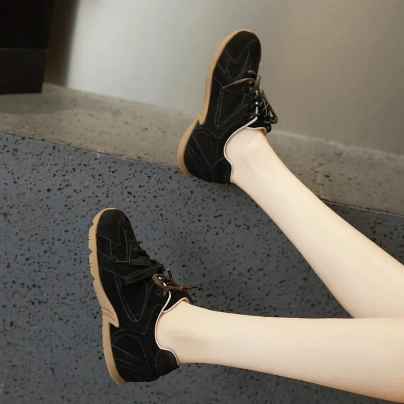 Genuine Leather Retro German Training Shoes - Women’s Winter Velvet Fur Flat Casual Sneakers, New Collection