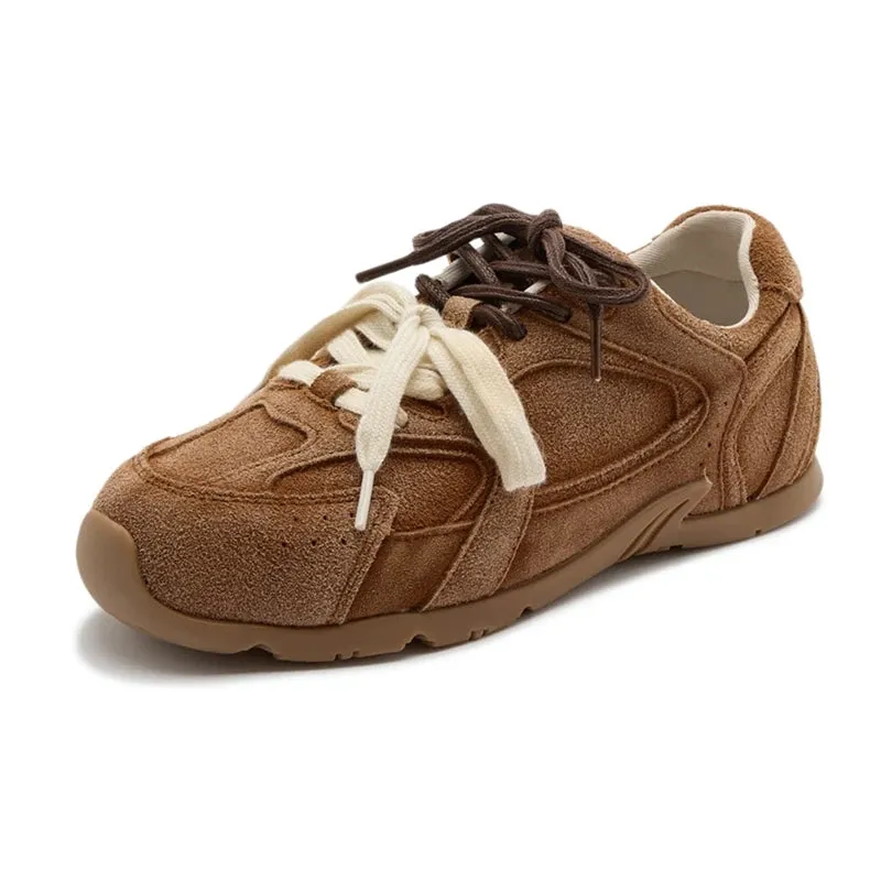 Genuine Leather Retro German Training Shoes - Women’s Winter Velvet Fur Flat Casual Sneakers, New Collection