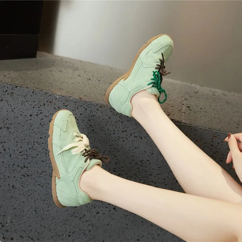 Genuine Leather Retro German Training Shoes - Women’s Winter Velvet Fur Flat Casual Sneakers, New Collection