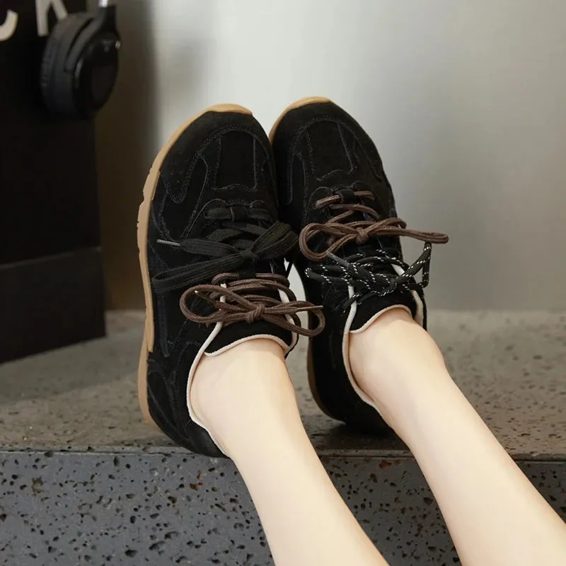 Genuine Leather Retro German Training Shoes - Women’s Winter Velvet Fur Flat Casual Sneakers, New Collection