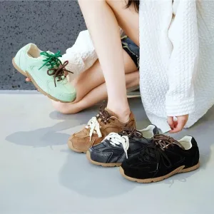 Genuine Leather Retro German Training Shoes - Women’s Winter Velvet Fur Flat Casual Sneakers, New Collection
