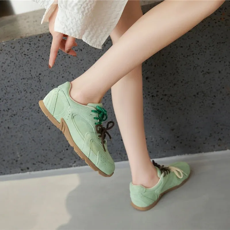 Genuine Leather Retro German Training Shoes - Women’s Winter Velvet Fur Flat Casual Sneakers, New Collection