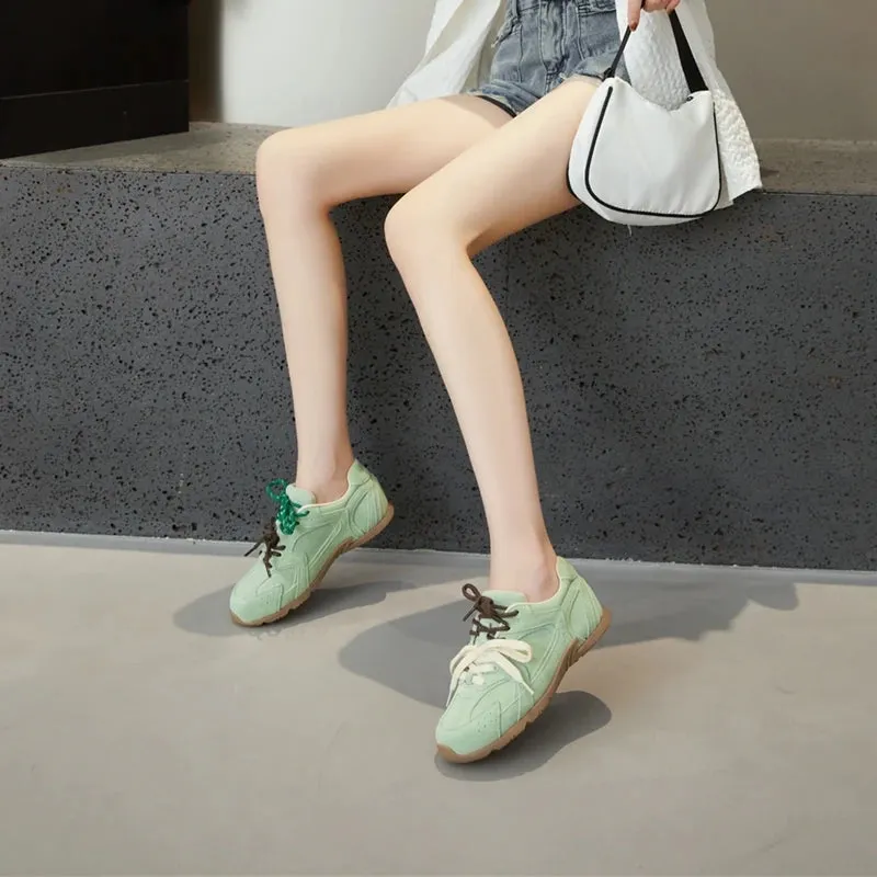 Genuine Leather Retro German Training Shoes - Women’s Winter Velvet Fur Flat Casual Sneakers, New Collection