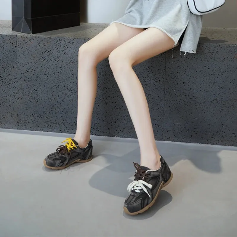 Genuine Leather Retro German Training Shoes - Women’s Winter Velvet Fur Flat Casual Sneakers, New Collection