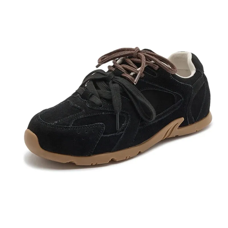 Genuine Leather Retro German Training Shoes - Women’s Winter Velvet Fur Flat Casual Sneakers, New Collection