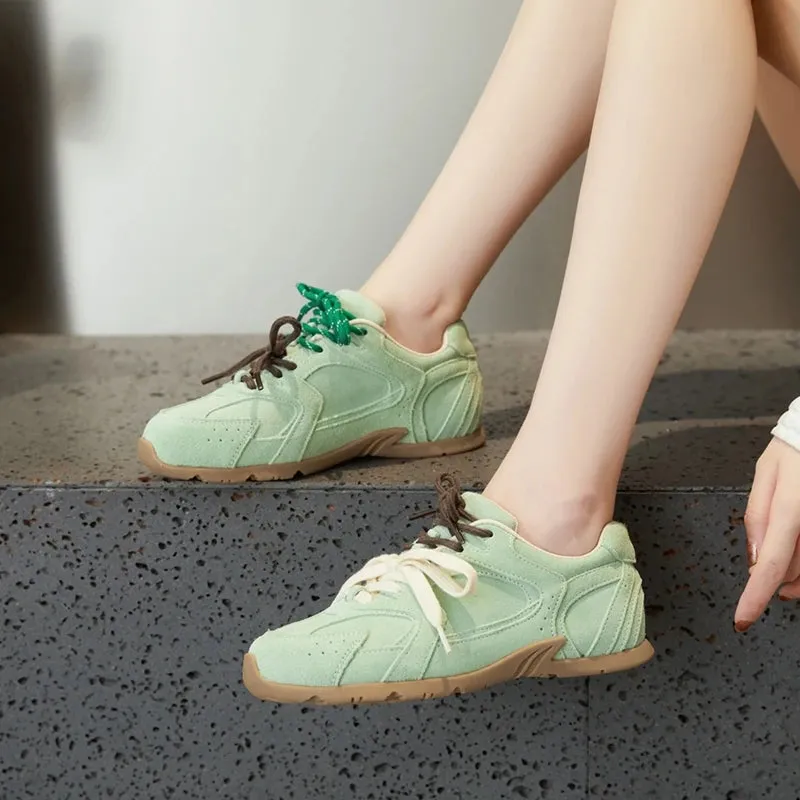 Genuine Leather Retro German Training Shoes - Women’s Winter Velvet Fur Flat Casual Sneakers, New Collection