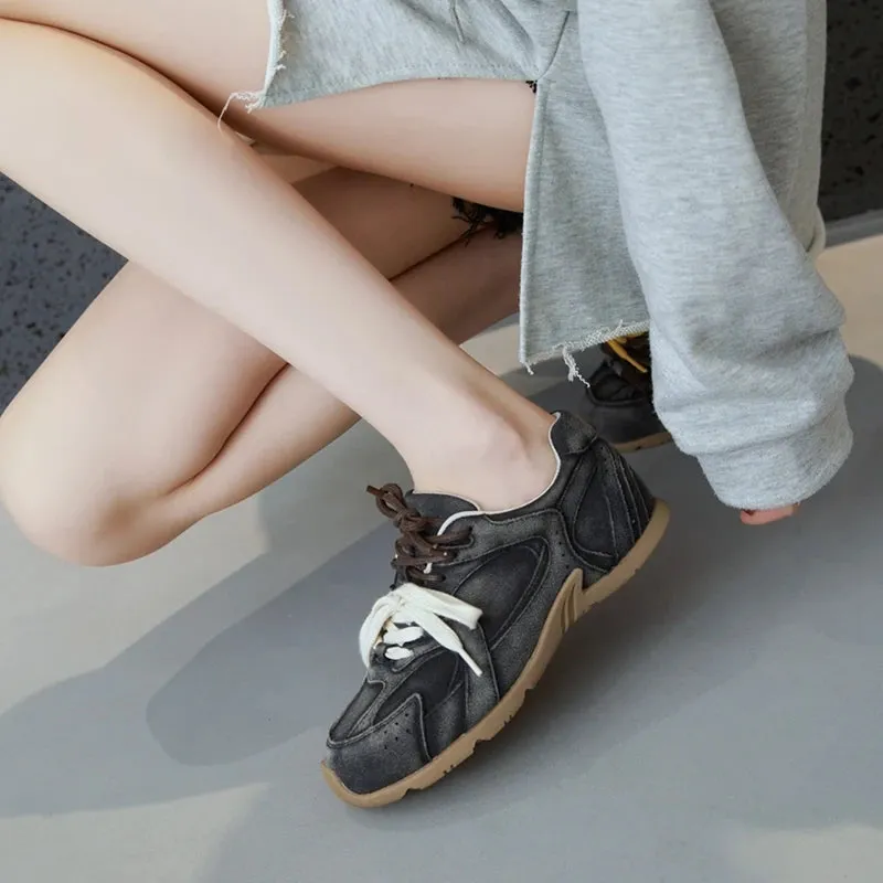 Genuine Leather Retro German Training Shoes - Women’s Winter Velvet Fur Flat Casual Sneakers, New Collection