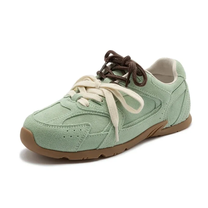 Genuine Leather Retro German Training Shoes - Women’s Winter Velvet Fur Flat Casual Sneakers, New Collection