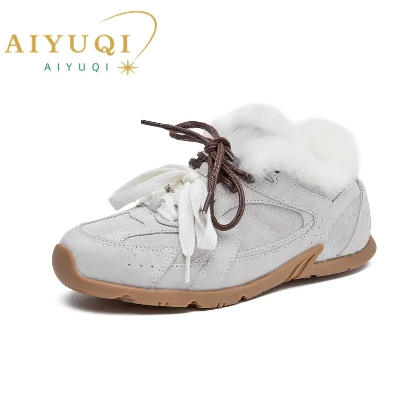 Genuine Leather Retro German Training Shoes - Women’s Winter Velvet Fur Flat Casual Sneakers, New Collection