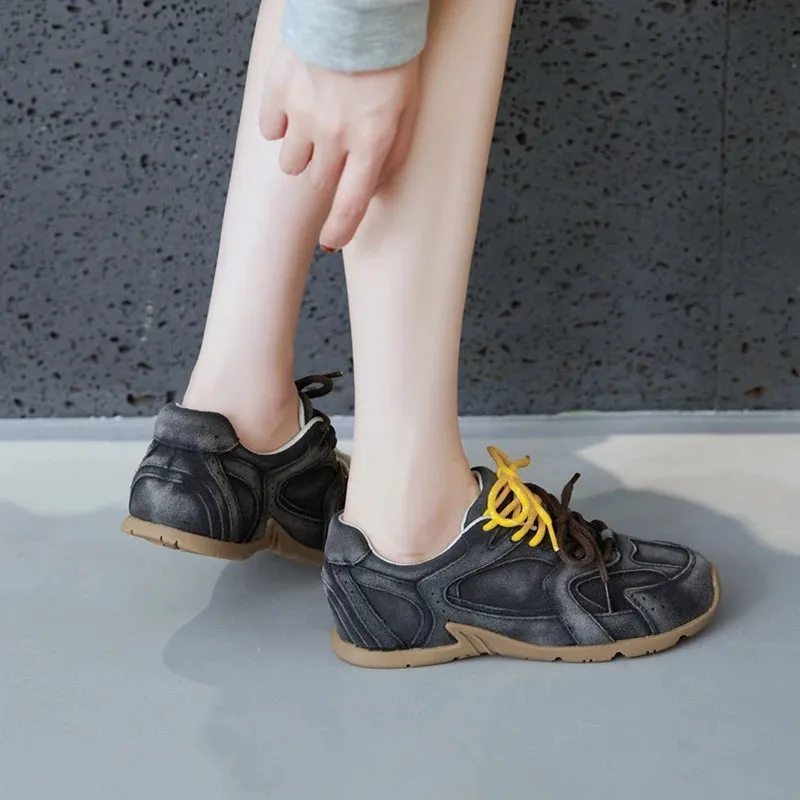 Genuine Leather Retro German Training Shoes - Women’s Winter Velvet Fur Flat Casual Sneakers, New Collection