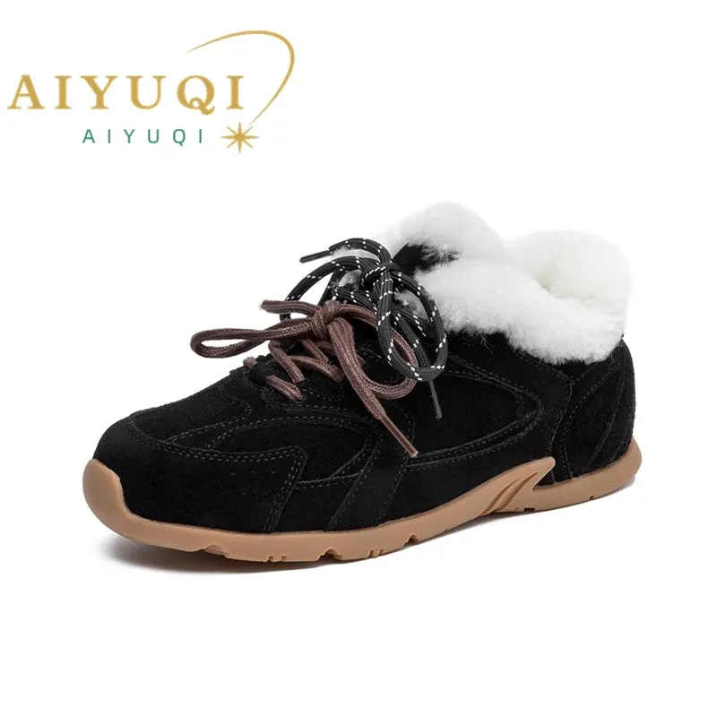 Genuine Leather Retro German Training Shoes - Women’s Winter Velvet Fur Flat Casual Sneakers, New Collection