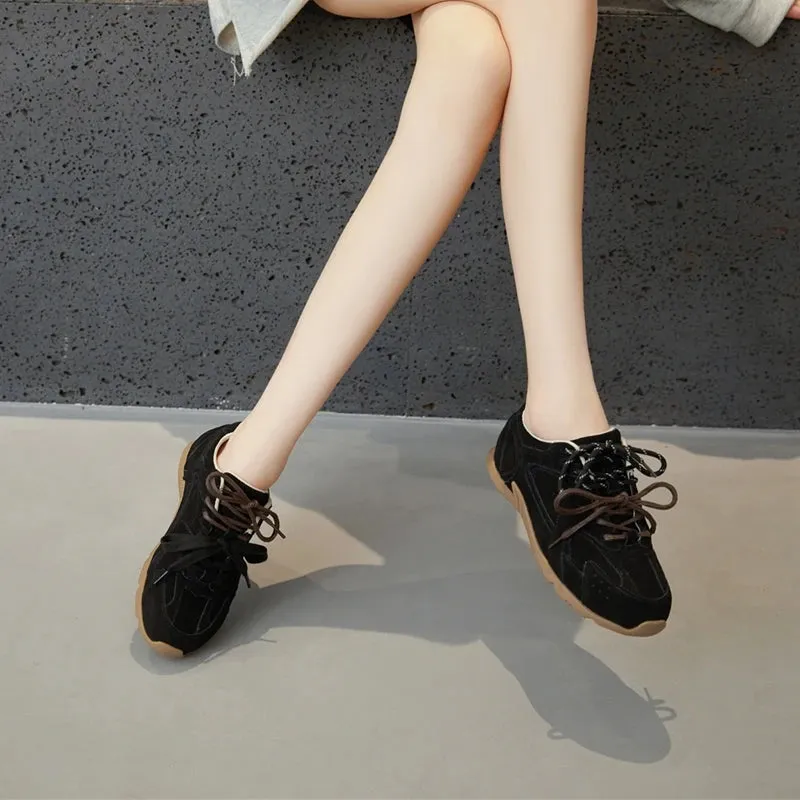 Genuine Leather Retro German Training Shoes - Women’s Winter Velvet Fur Flat Casual Sneakers, New Collection