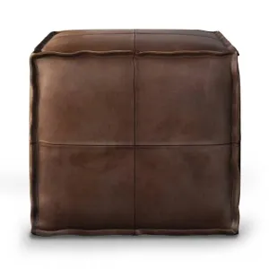 Genuine Leather Square Pouf Ottoman