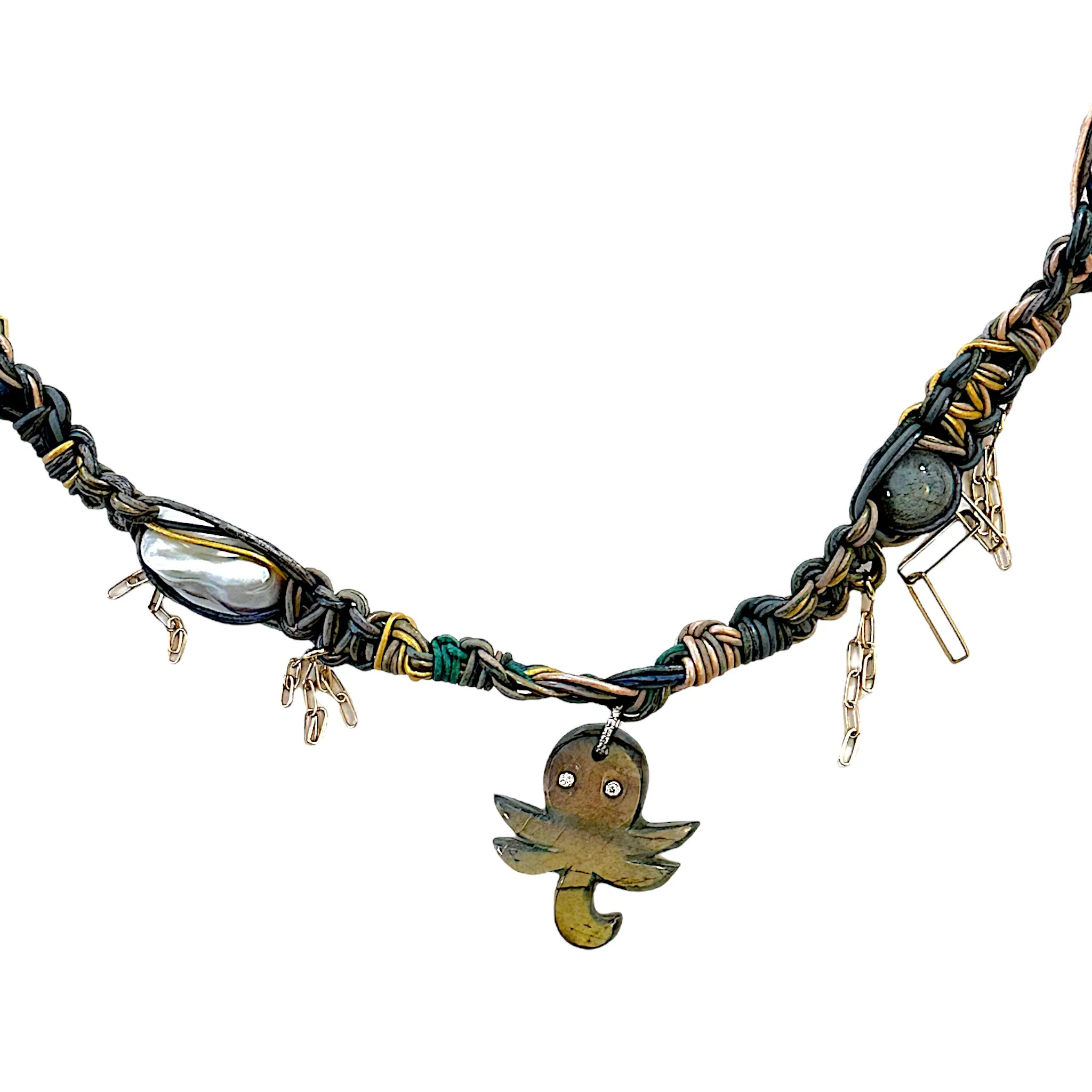 Golden Glowing Octopus Leather Rockstar Necklace