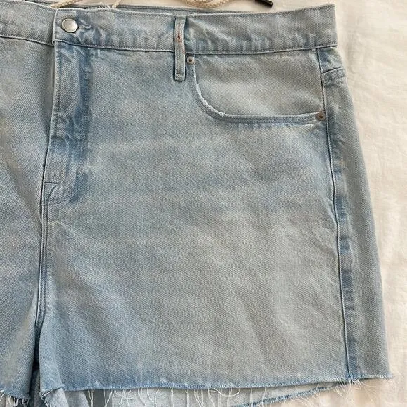 Good American Good 90's Drawstring Denim Shorts Raw Hem NEW Size 15 (not juniors