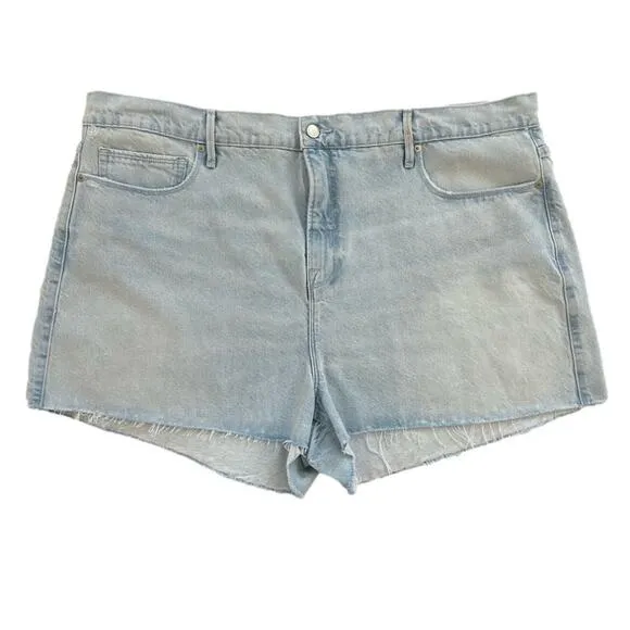 Good American Good 90's Drawstring Denim Shorts Raw Hem NEW Size 15 (not juniors