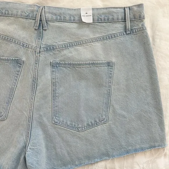 Good American Good 90's Drawstring Denim Shorts Raw Hem NEW Size 15 (not juniors